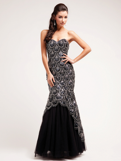JC3065 Black and Sequin Formal Evening Mermaid Gown - Black, Front View Medium
