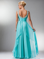 JC908 Lace Top & Stone Trim Prom Dress - Aqua, Back View Thumbnail