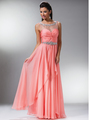 JC908 Lace Top & Stone Trim Prom Dress - Light Coral, Front View Thumbnail