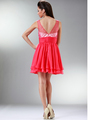 JC918 Short Special Occasion Cocktail Dress - Watermelon, Back View Thumbnail