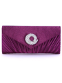 JX3703 Purple Satin Evening Bag with Rhinestone Buckle - Purple, Front View Thumbnail