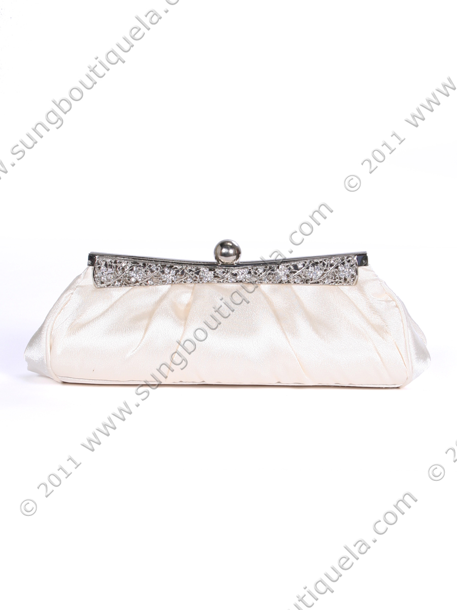 M40001 Ivory Evening Clutch with Rhinestone Frame - Front Image