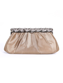Taupe Satin Evening Bag with Rhinestone Frame