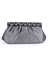 M40007 Pewter Satin Evening Bag with Rhinestone Frame - Pewter, Front View Thumbnail