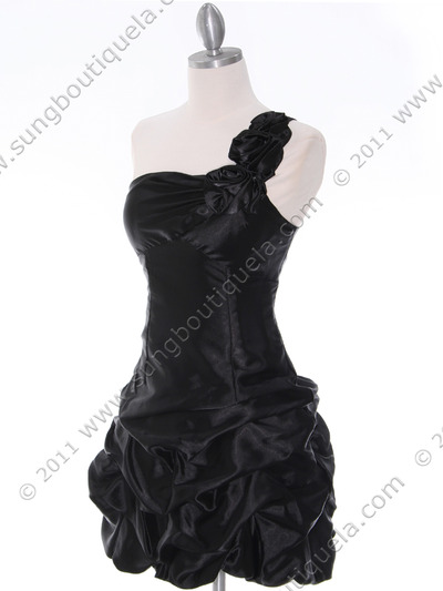 U709 Black One Shoulder Cocktail Dress - Black, Alt View Medium