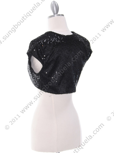 0001 Black Sequins Bolero - Black, Back View Medium