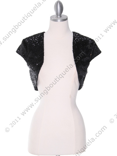 0001 Black Sequins Bolero - Black, Front View Medium