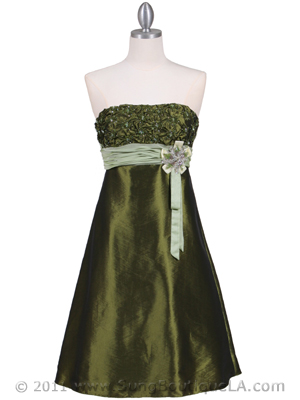 0112S Green Strapless Taffeta Cocktail Dress, Green