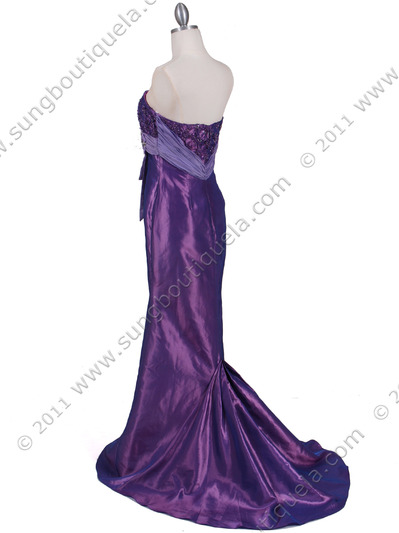 0112 Purple Strapless Taffeta Evening Gown - Purple, Back View Medium
