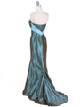 0112 Turquoise Strapless Taffeta Evening Gown - Turquoise, Back View Thumbnail