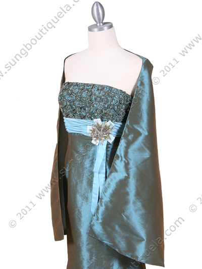 0112 Turquoise Strapless Taffeta Evening Gown - Turquoise, Alt View Medium