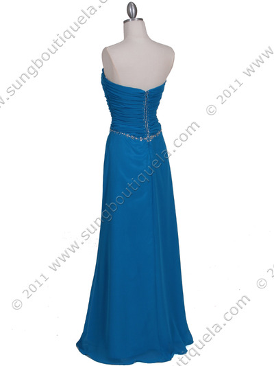 0116N Strapless Blue Chiffon Evening Dress - Blue, Back View Medium