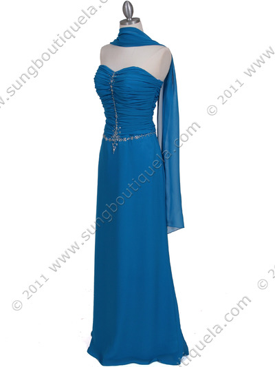 0116N Strapless Blue Chiffon Evening Dress - Blue, Alt View Medium