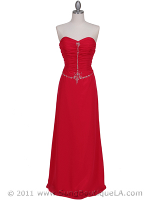 0116N Strapless Hot Pink Chiffon Evening Dress, Hot Pink