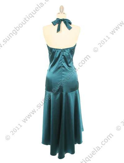 011 Teal Halter Cocktail Dress - Teal, Back View Medium