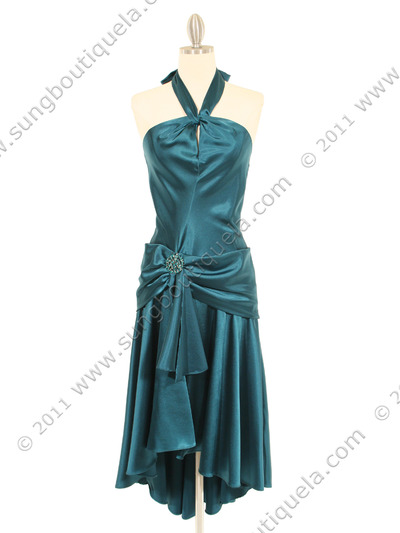 011 Teal Halter Cocktail Dress - Teal, Front View Medium