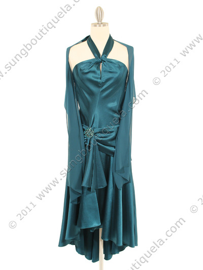 011 Teal Halter Cocktail Dress - Teal, Alt View Medium