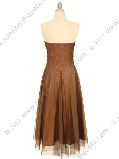 012 Strapless Brown Evening Dress - Brown, Back View Medium