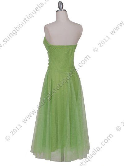 012A Strapless Green Glitter Tea Length Dress - Green, Back View Medium