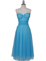 012A Strapless Turquoise Glitter Tea Length Dress - Turquoise, Front View Thumbnail