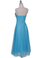 012A Strapless Turquoise Glitter Tea Length Dress - Turquoise, Back View Thumbnail