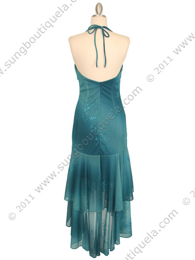 018 Turquoise Matt Jersey Halter Dress with Flower Print - Turquoise, Back View Medium