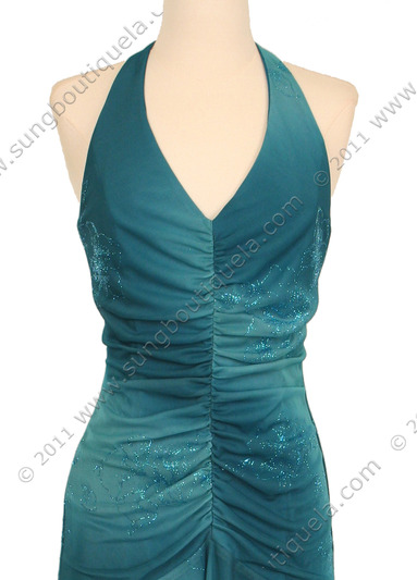 018 Turquoise Matt Jersey Halter Dress with Flower Print - Turquoise, Alt View Medium