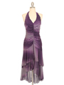 018 Purple Matt Jersey Halter Dress with Flower Print - Purple, Front View Thumbnail