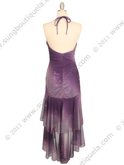 018 Purple Matt Jersey Halter Dress with Flower Print - Purple, Back View Medium