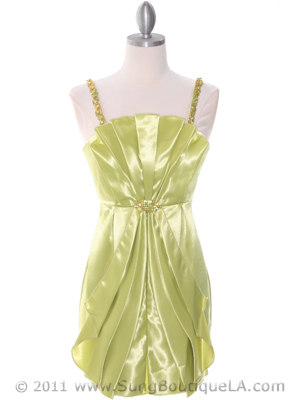 0213 Lime Satin Cocktail Dress, Lime