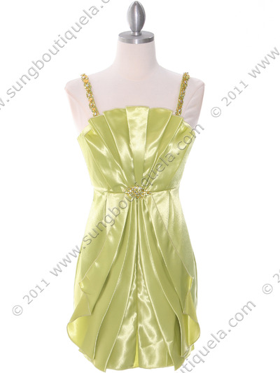 0213 Lime Satin Cocktail Dress - Lime, Front View Medium