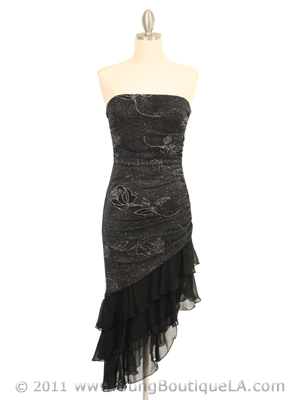 027 Black Strapless Glitter Party Dress, Black