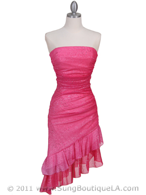 027 Hot Pink Strapless Glitter Party Dress, Hot Pink