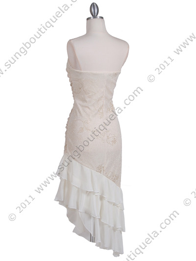 027 Ivory Strapless Glitter Party Dress - Ivory, Back View Medium