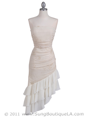 027 Ivory Strapless Glitter Party Dress, Ivory