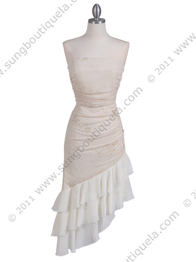 027 Ivory Strapless Glitter Party Dress - Ivory, Front View Medium