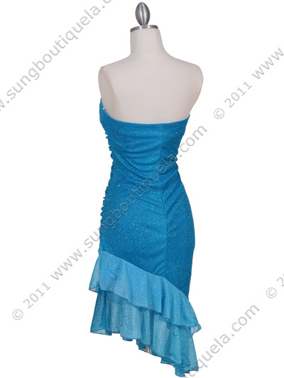 027 Turquoise Strapless Glitter Party Dress - Turquoise, Back View Medium
