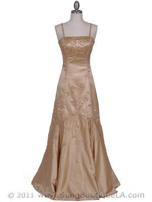 037 Gold Satin Evening Gown, Gold