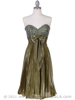 041 Green Pleated Sequin Cocktail Dress, Green