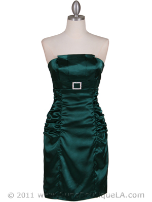 045 Green Strapless Satin Cocktail Dress, Green