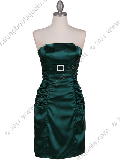 045 Green Strapless Satin Cocktail Dress - Green, Front View Medium