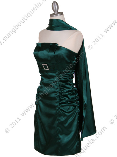 045 Green Strapless Satin Cocktail Dress - Green, Alt View Medium