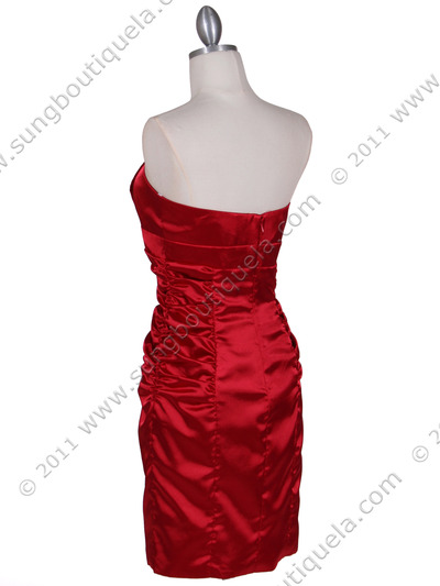 045 Red Strapless Satin Cocktail Dress - Red, Back View Medium