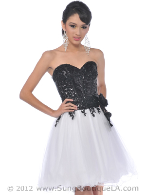 051 Strapless Short Prom Dress, Black White