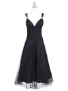 063 Black Glitter Tea Length Dress - Black, Front View Thumbnail