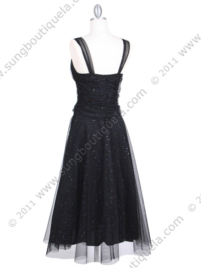 063 Black Glitter Tea Length Dress - Black, Back View Medium
