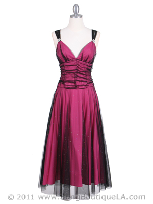 063 Black/Fuschia Glitter Tea Length Dress, Black Fuschia