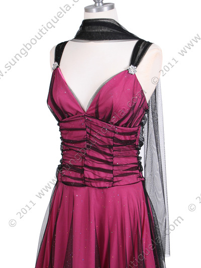 063 Black/Fuschia Glitter Tea Length Dress - Black Fuschia, Alt View Medium
