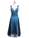 063 Black/Turquoise Glitter Tea Length Dress - Black Turquoise, Front View Thumbnail