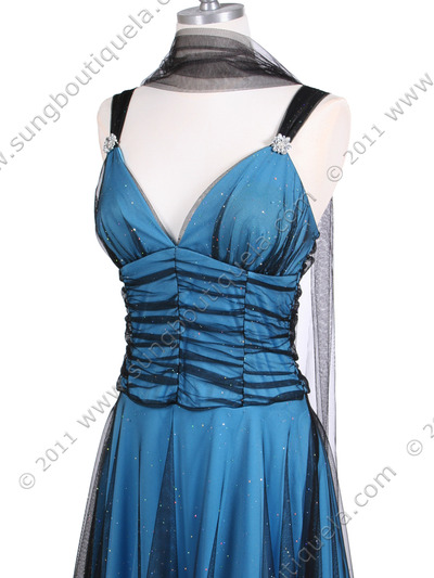 063 Black/Turquoise Glitter Tea Length Dress - Black Turquoise, Alt View Medium